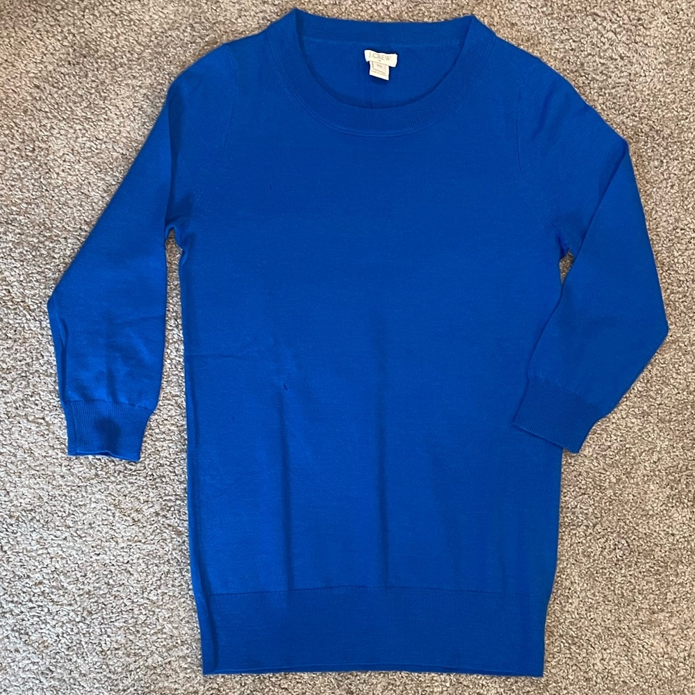 J. Crew Factory Charley 3/4 Sleeved Sweater. Blue. 100% Merino Wool. Size XS.